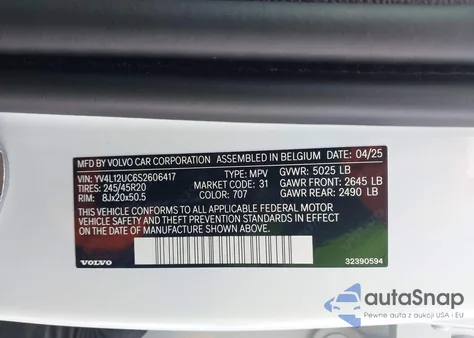 2025 Volvo Xc40 B5 Plus Dark Theme from USA, damaged, VIN YV4L12UC6S2606417